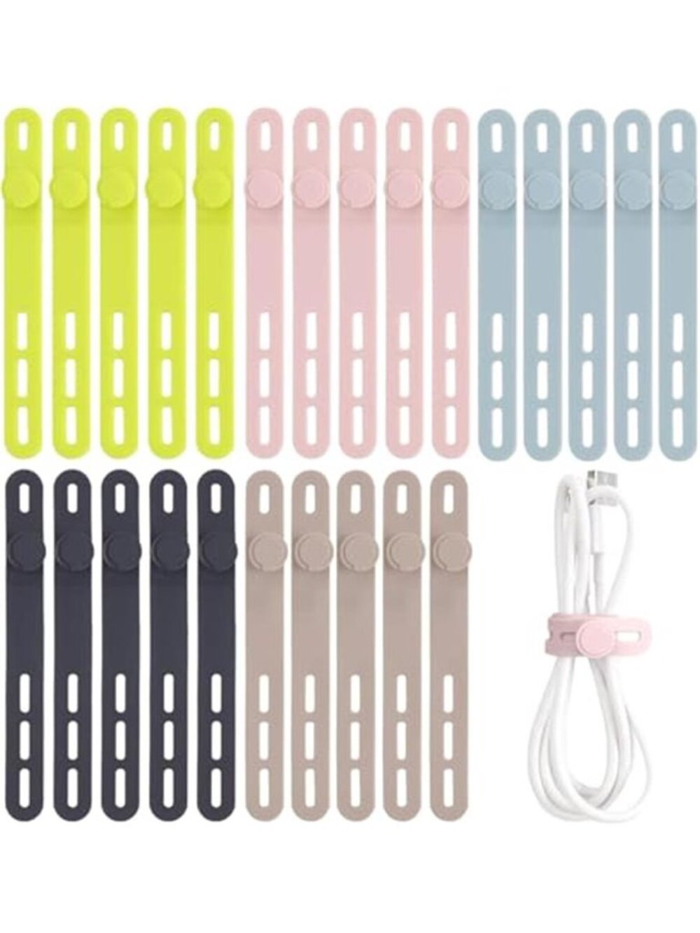 25 Pcs Silicone Cable Ties Reusable Colorful Cord Organizer Wire Management